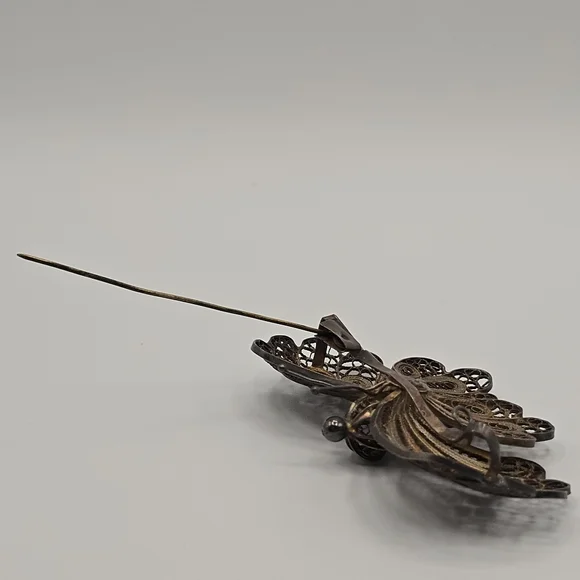 VTG Silver Filigree Butterfly Brooch Pin Pendant 1950s-60s Mid Century Jewelry - Picture 4 of 11